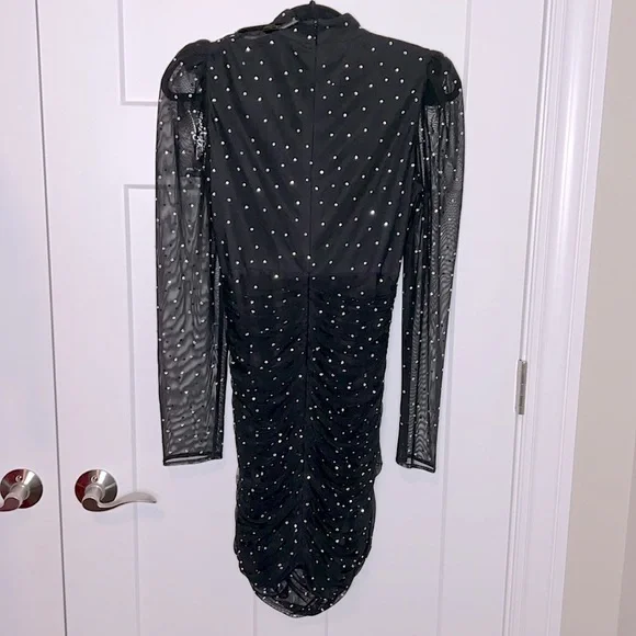 NWT 2025 Sample Mac Duggal 2141 - Long Sleeve High Neck Ruched Knee Length Dress